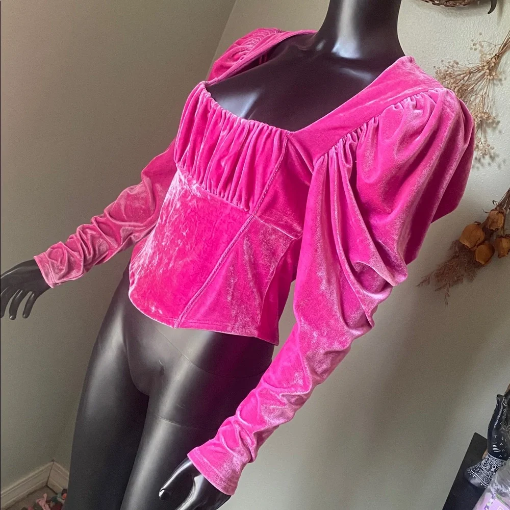Free People Fuchsia Velvet Blouse